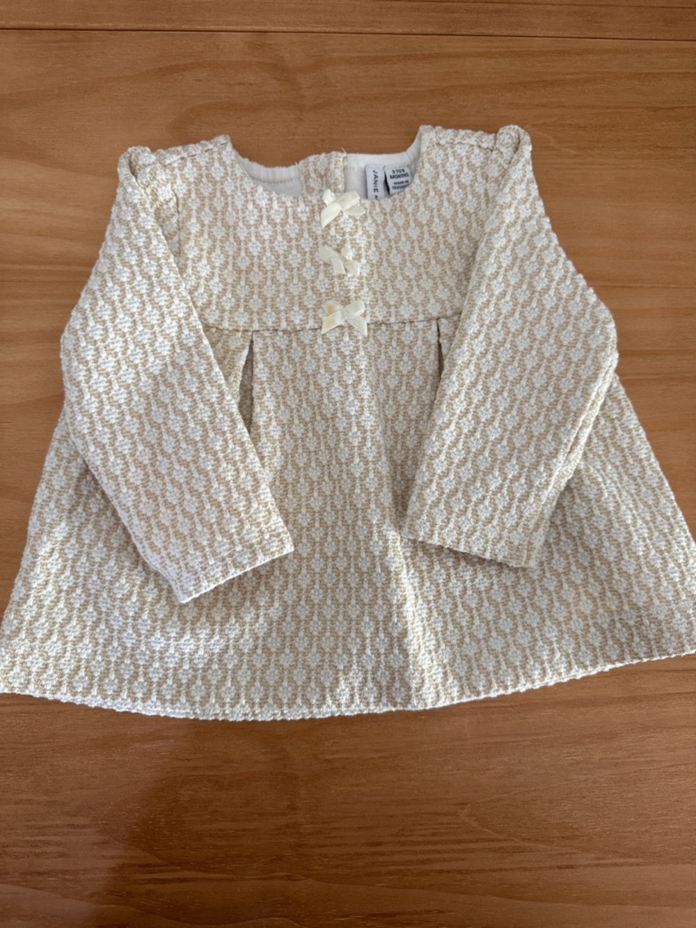 Janie and Jack Cream Textured Knit Long-Sleeve Top with Bows